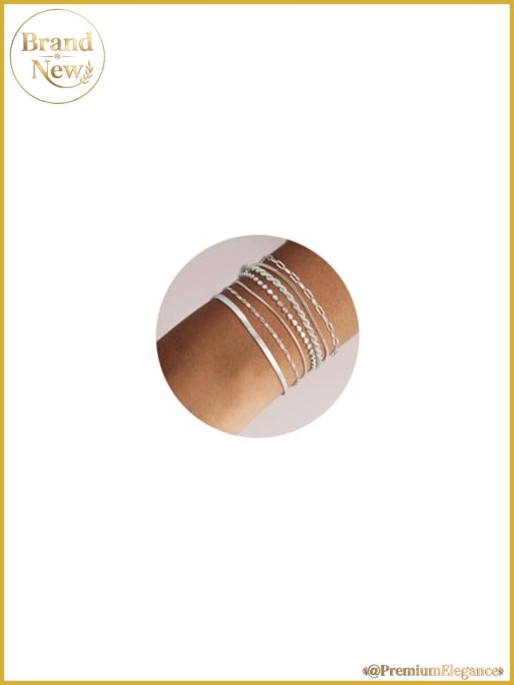 7-Piece Silver Plated Bracelet Set Waterproof Dainty Chain Stack